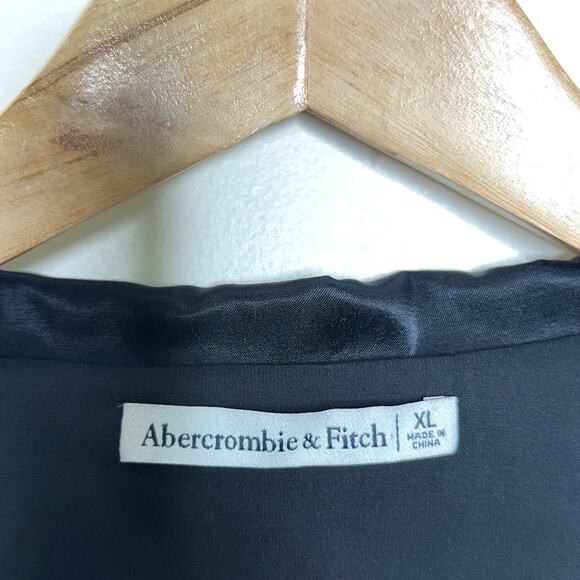 ABERCROMBIE & FITCH Long-Sleeve Satin Drapey Shirt Dress Black {VV18} - Picture 4 of 5